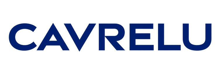 Cavrelu blue wordmark, one line, transparent background